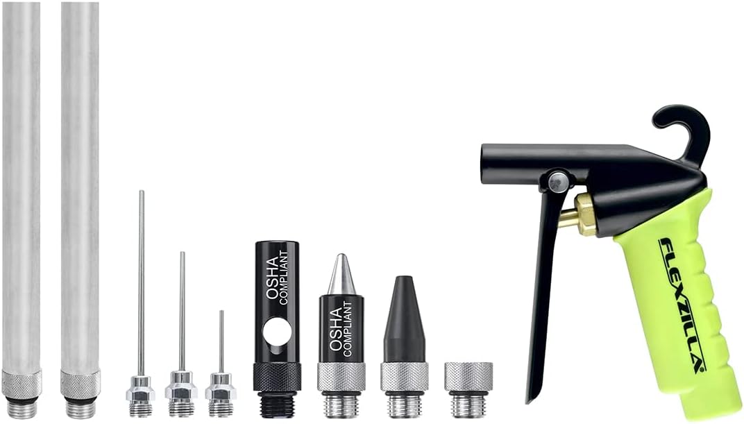 Flexzilla Pro High Flow Coupler & Plug Kit, 1/4" NPT, 14-Piece - A53458FZ and Flexzilla X1 Blow Gun Kit, 10-Piece, ZillaGreen - AG1500FZKIT