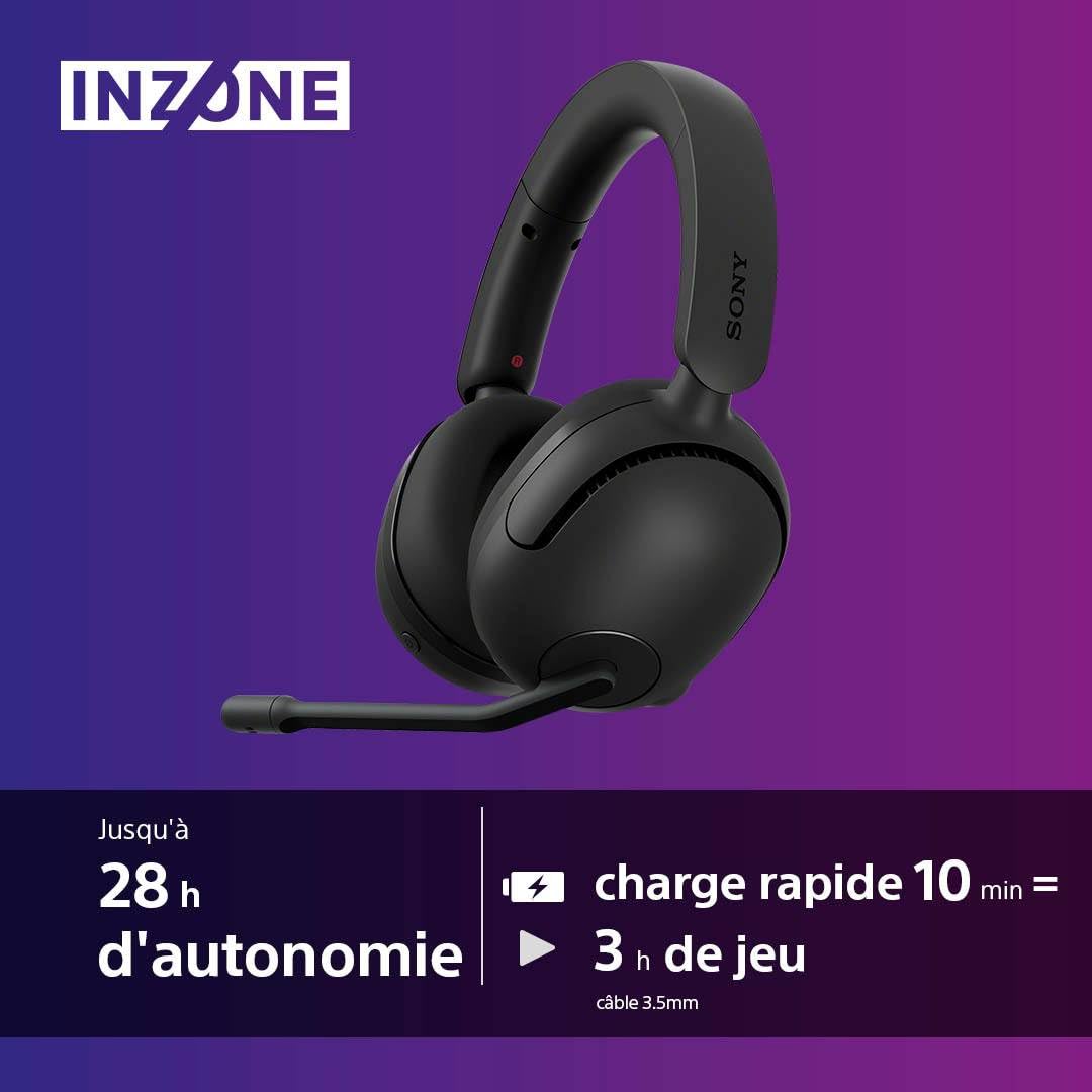 Sony INZONE H5 - Casque Gaming sans-Fil, 360 Spatial Sound for Gaming, Confortable, Autonomie de 28 Heures, Faible Latence, Micro Perche de Haute qualité, Compatible PC & PS5 - Noir