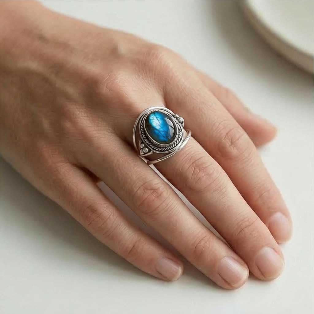 Handmade 925 Sterling Silver Overlay Ring Natural Gemstone Moonstone, Crystal, Carnelian, Rose Quartz Oval Boho Jewelry For Women
