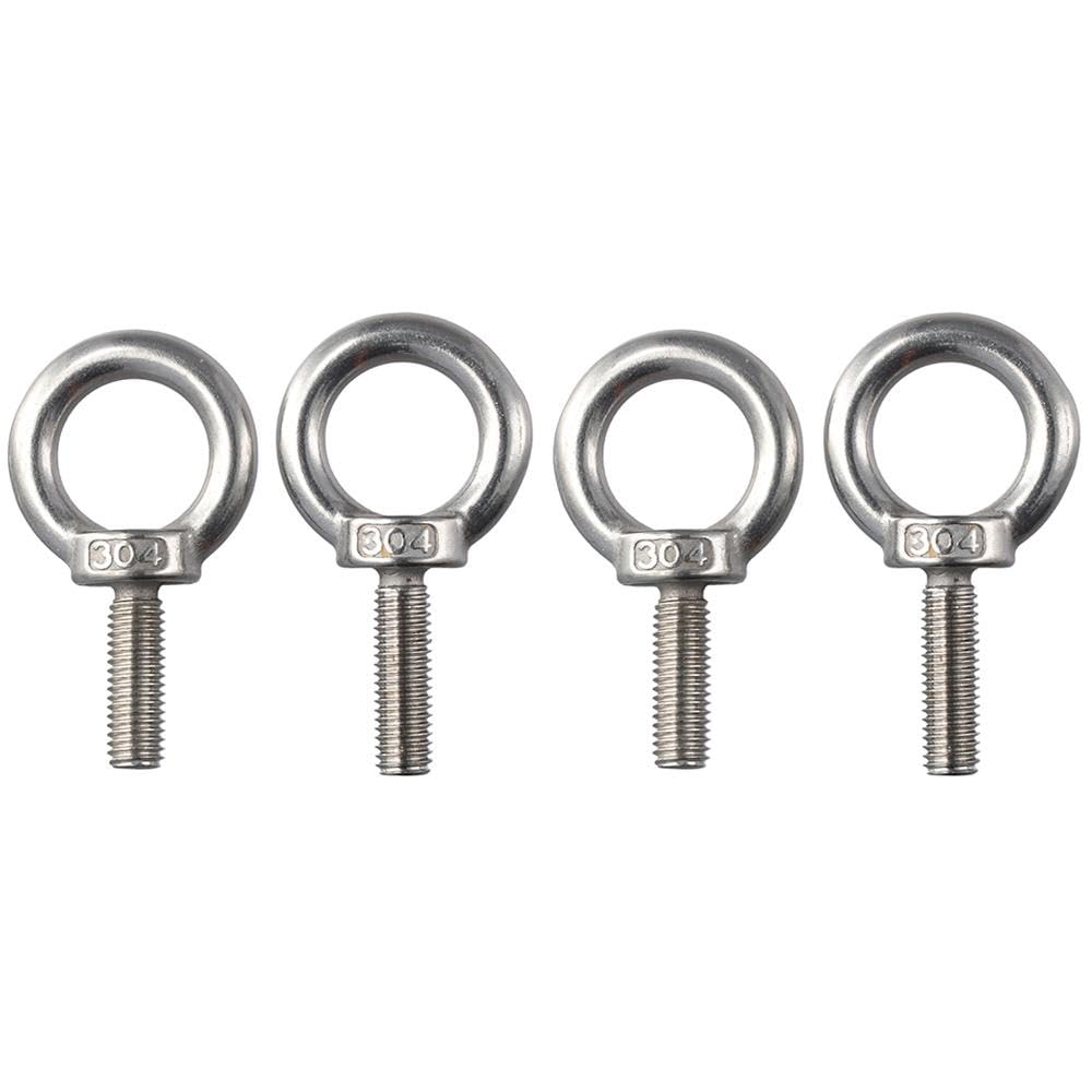 Upluckey Eye Bolts 4 Pack 304 Stainless Steel Heavy Duty 3/8"x1.18" Screw Eye Hook Durable M10 Threaded Eyebolts