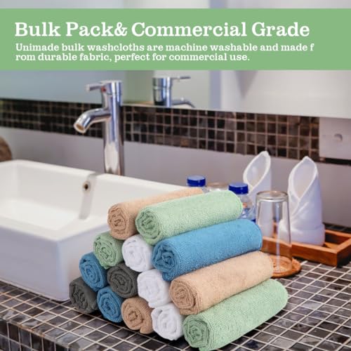 Image of UNIMADE Washcloths Bulk 400 Pack Face Towels (12 inch x 12 inch), Highly Soft Wash Cloths and Hand Towels, Fast Drying Multi-Purpose Microfiber Cleansing Cloths for Bathroom, Hotel, Spa, and Salon-Multicolor