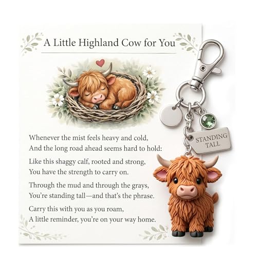 Angyape A Little Highland Cow Keychain for You 3D Resin Cow Western Backpack Bag Charms Birthstone Emotional Support Gifts