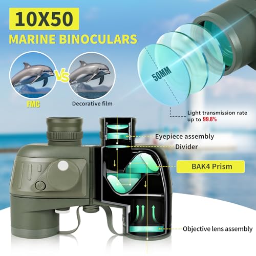 Binoculares Marinos 10x50 con Brújula y Telémetro miniatura 2