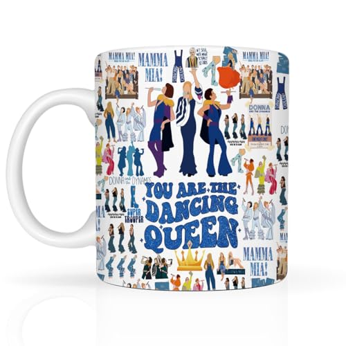 Caneca de música Mamma Mia para fãs de mãe, presentes de mamã Stuff Dancing Queen comédia musical presente para familiares, amigas, mulheres, amantes da música, fãs de dança,