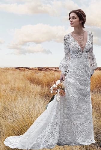 Lace Beach Wedding Dresses for Bride 2025 Long Boho Floral Bridal Wedding Gowns for Women4