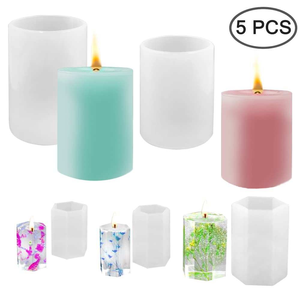 Buy 5 Pcs Candle Molds, JiaLe Cylinder Epoxy Resin Moulds and Hexagonal