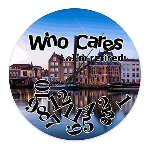 Netherlands Houses Rivers Riverboat Rustic Wall Clock Who Cares I'm Retired Clock Beach Decor Retired Wooden Round Clocks Wall Decor 10 Inch Battery Operated Decorative Silent Clock for Living Room