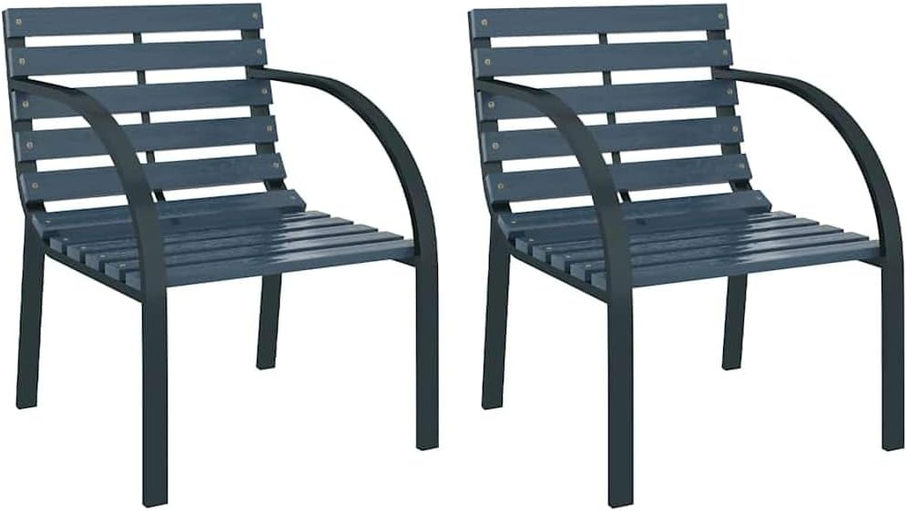 Garden Chair Set of 2 Gray Wood and Steel Medium Durable,Modern Steel Frame Garden Chairs with Curved Armrests Durable & Weather Resistant | Outdoor Patio Seating Outdoor Furniture