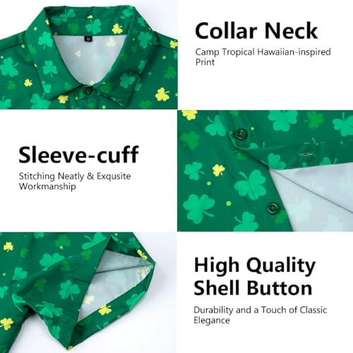 XiaoMoSha Hawaiian Shirt for Men Mens St.Patrick's Day Shirt Clover Printed Casual Short Sleeve Hawaiian Button Up Shirts Greenleaf L - Image 5