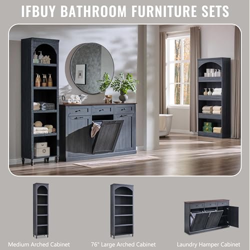 Image of IFBUY Triple Tilt Out Laundry Hamper Cabinet, Trash Cabinet, Dark Grey