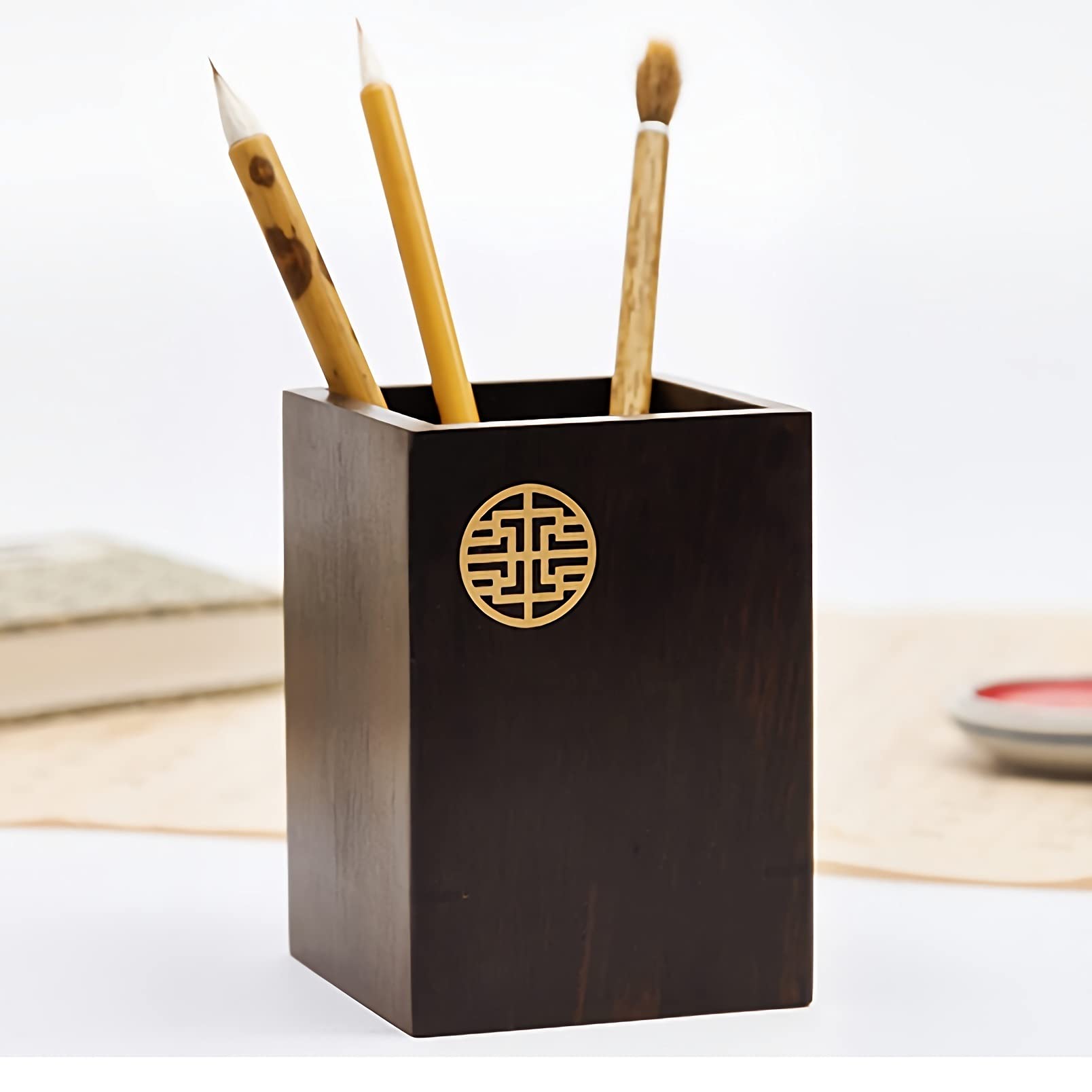 Pot à crayons en bois de santal naturel multi-usage pour bureau et maison