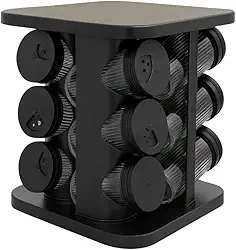 Porta Temperos Giratório 12 Potes de Vidro Diamond e Lines Porta Condimentos 12 Potes de Vidro