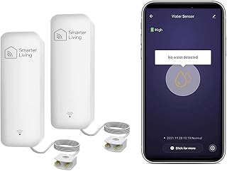 Smarter Living - Smart WiFi Water Sensor & Flood Detector (2-Pack), Phone Notifications via Smart Life and Tuya App, Low Battery Reminder, Easy Setup
