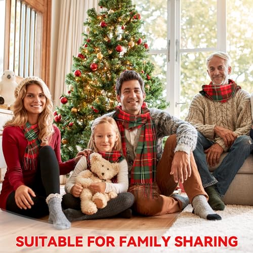 Ramede 6 Pcs Christmas Buffalo Plaid Scarf Faux Cashmere Tartan Scarf Shawls Wraps Soft Large Grid Winter Warm Long Scarf4