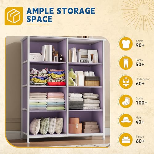 DWVO Dresser with 8 Drawers - Fabric Storage Tower, Organizer Unit for Bedroom, Hallway, Closets - Sturdy Steel Frame, Wooden Top & Easy Pull Fabric Bins (Purple)