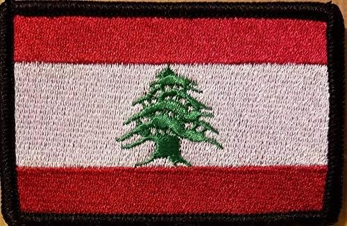 Lebanon Flag Embroidered Patch with Hook & Loop Lebanese Republic Version Tactical Shoulder Emblem Black Border #5