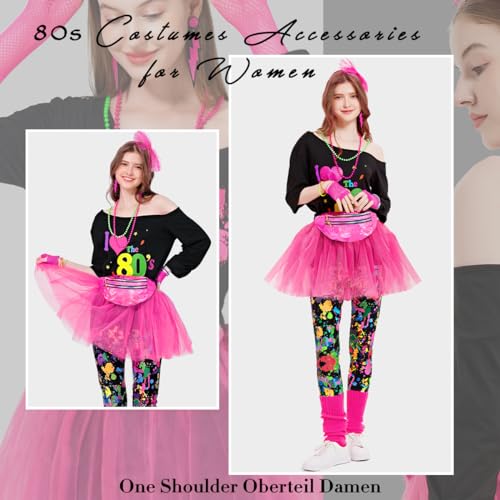WILDPARTY 80s Fancy Dress for Women I Love 80s T-shirt, Tutu Skirt, Leggings, Leg Warmers, Necklace, Fishnet Gloves - Image 3