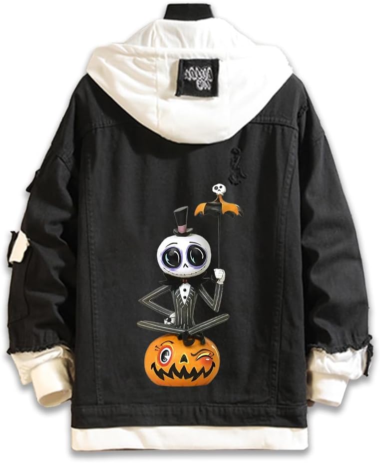 Unisex Jack Skellington Cosplay Jacket Hooded Sally Costume Jeans Sweatshirt Pullover for Halloween Party