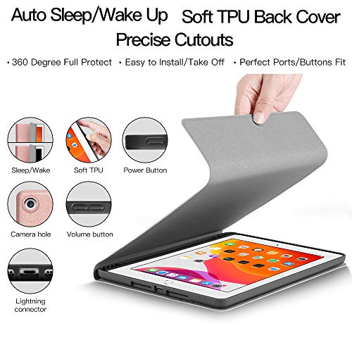iPad 10.2 7th Generation Backlit-Keyboard Case 2019 - JUQITECH Smart Case with Touchpad Wireless Keyboard for iPad 7th Gen Magnetic Detachable Rechargeable Keyboard Cover with Pencil Holder, Rose Gold