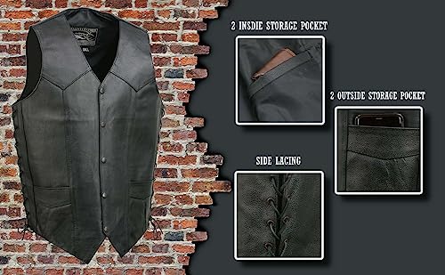 Image of EVENT LEATHER EL5315TALL Black Motorcycle Leather Vest for Men's Tall Sizes Riding Club Adult Motorcycle Vests