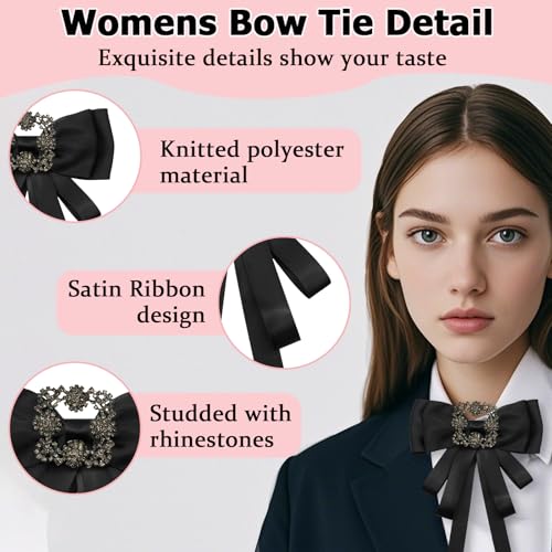 Bow Tie for Women, Womens Bow Tie Rhinestone Adjustable Pre-Tied Bowtie Solid Color Bowtie for Party Prom School4