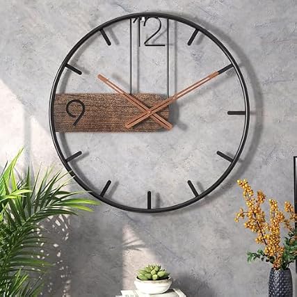 16 inch Large Metal Wall Clock Rustic Round Nearly Silent Vintage Decorative Big Wall Clocks for