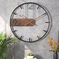 16 inch Large Metal Wall Clock Rustic Round Nearly Silent Vintage Decorative Big Wall Clocks for