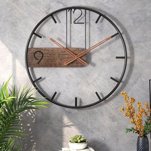 16inch Large Metal Wall Clock Rustic Round Nearly Silent Vintage Decorative Big Wall Clocks for Living Room Decor Kitchen, Bedroom, Farmhouse Modern Wall Art
