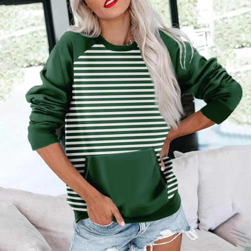 Blusa feminina folgada com gola redonda, manga comprida, listrada, inverno, outono, 2024, K-941 verd