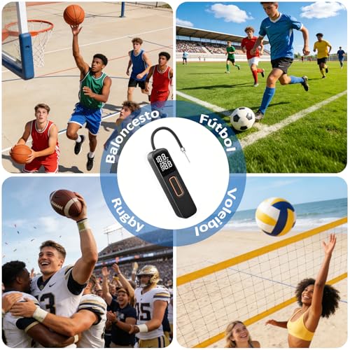 kissleaf Intelligente Elektrische Ballpumpe, Tragbar, Schnelles Aufblasen des Balls mit Präzisem Manometer und Digitalem LCD-Display für Fußball, Basketball, Volleyball und Rugby(2 Nadeln und 1 Düse)