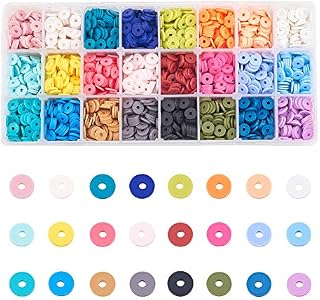 PH PandaHall Heishi Clay Beads, 4500 Pcs 24 Colors 8mm Vinyl Disc Beads Flat Round Handmade Polymer Clay Beads for Hawaiian Earring Choker Anklet Bracelet Necklace Jewellery Making Summer Surfer