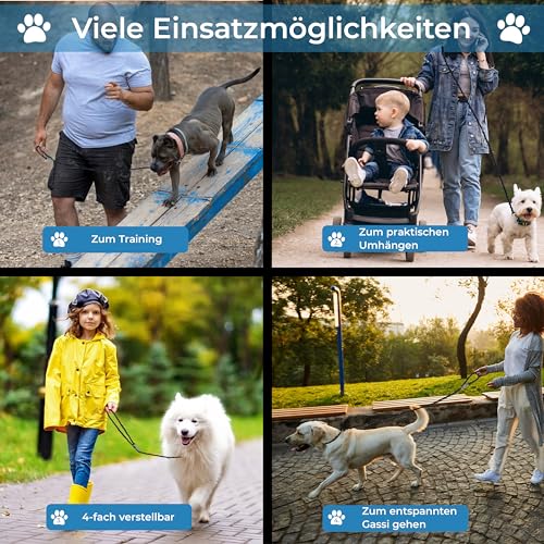 Testnote: Sehr gut - Hundeleine reflektierend I 3m, verstellbar, wetterfest & reißfest bis 250 kg I Paracord Führleine, Umhängeleine I kleine - große Hunde
