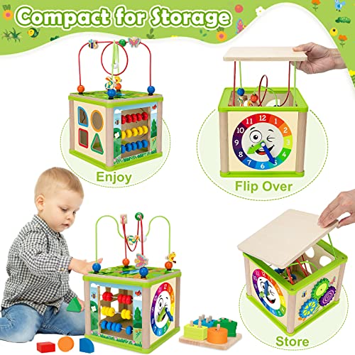 Montessori Developmental Toys For 1 Year Old Boys & Girls,6-In-1Wooden Activity Cube, Stem Early Learning Toys For Kids Aged 1-2 And 12-18 Month, Ideal 1St Birthday Gift Toys For Baby, Toddlers(Green) #TOP3