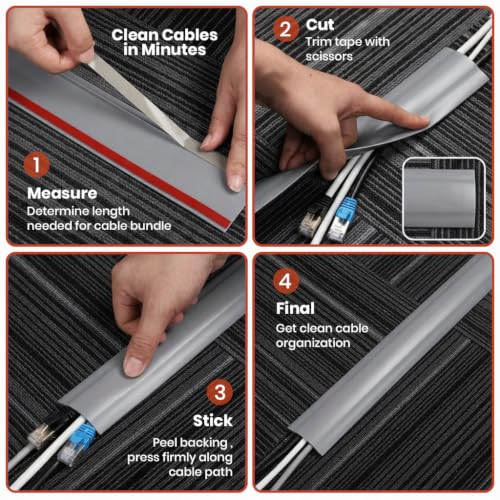 Image of Serplex 8.2ft Self-Adhesive Floor Cable Cover Cord Hider PVC Cable Hider