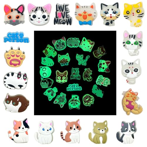 Hilikol 18 Pcs Glow In The Dark Animals Shoe Charms Cute Cats Shoe Charm for Adults Kawaii Cartoon Accessories Pins (18Pcs Cats)