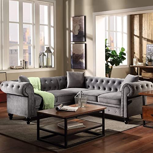 Image of A to Z Furniture Classic Chesterfield Sofa Set Luxury Chesterfield Sofa in for Home Living Room & Office (l Shape Grey)