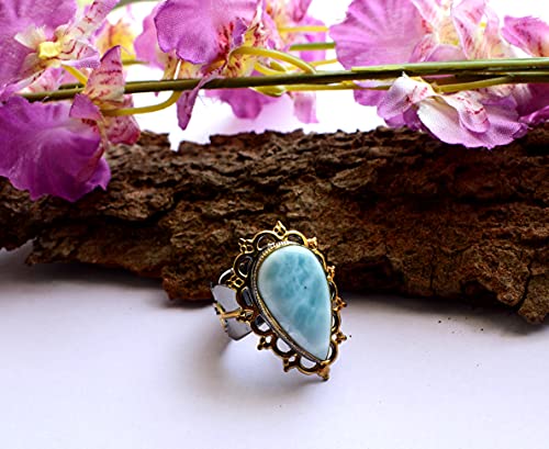Bague larimar naturel argent 925 ne ternit pas bague anti-reflet
