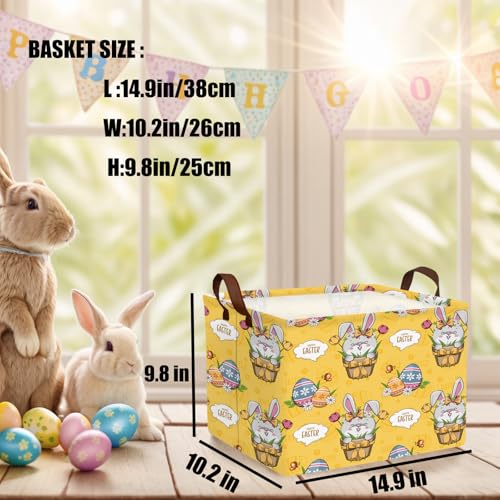 Image of Large Cute Easter Basket for Kid Empty Gift Baby Rectangle Storage Bin Bunny Eggs Boy&Girl Room Decor (Tulip Rabbit Yellow)