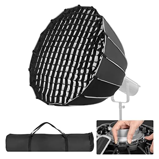NiceFoto Parabolisk softbox 120 cm/47,2 tum professionell snabb installation, djup mjuk låda med rutnät och bowen-fäste för studioblixt LED-ljus fotografering