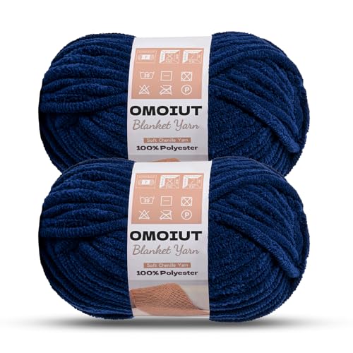 Image of OMoiout Chunky Chenille Yarn for Crocheting, 2 Pack Soft Baby Blanket Yarn, #7 Super Bulky, Chunky Knit Blanket Crochet Yarn, 14 oz /218.7 yds Fluffy Velvet Amigurumi Yarn(2 Navy Blue)