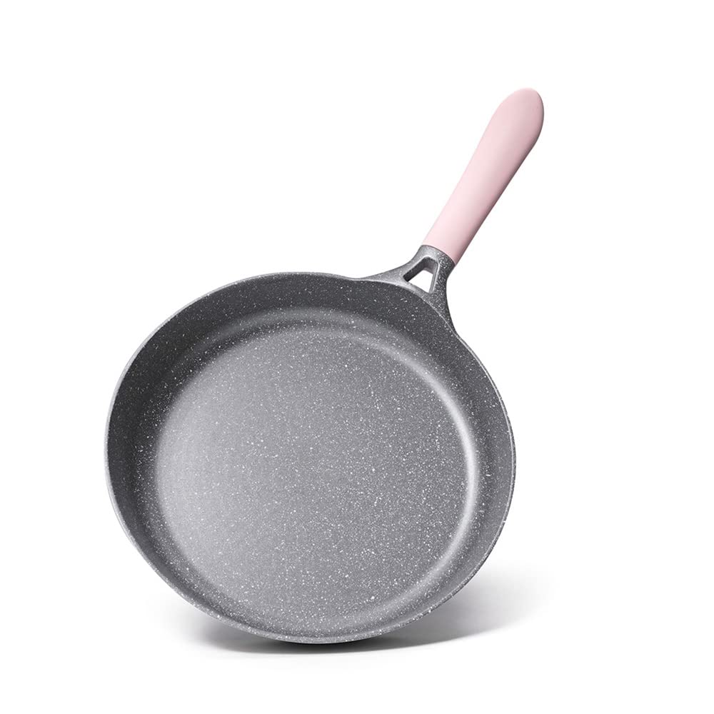 AKIS zestaw garnków i patelni z odlewu aluminiowego, 3-częściowy, garnek do gotowania z pokrywką 20 cm patelnia 24 cm różowy