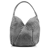 FIRENZE ARTEGIANI.Bolso Shopping Bag de Mujer Piel auténtica.Bolso Cuero Genuino Grabado con Motivo Trenzado geométrico y Lacado. Made IN Italy. Vera Pelle Italiana. 33x33x18 cm. Color: Gris