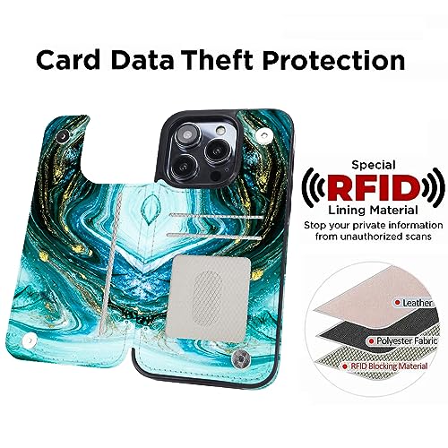 Image of uCOLOR Compatible with iPhone 13 Pro Wallet Case with Card Holder Slots Marble Flip Leather RFID Kickstand Phone Wallet Cover for Women and Girls 6.1 inch (Blue Turquoise Marble, iPhone 13 Pro 6.1 inch)