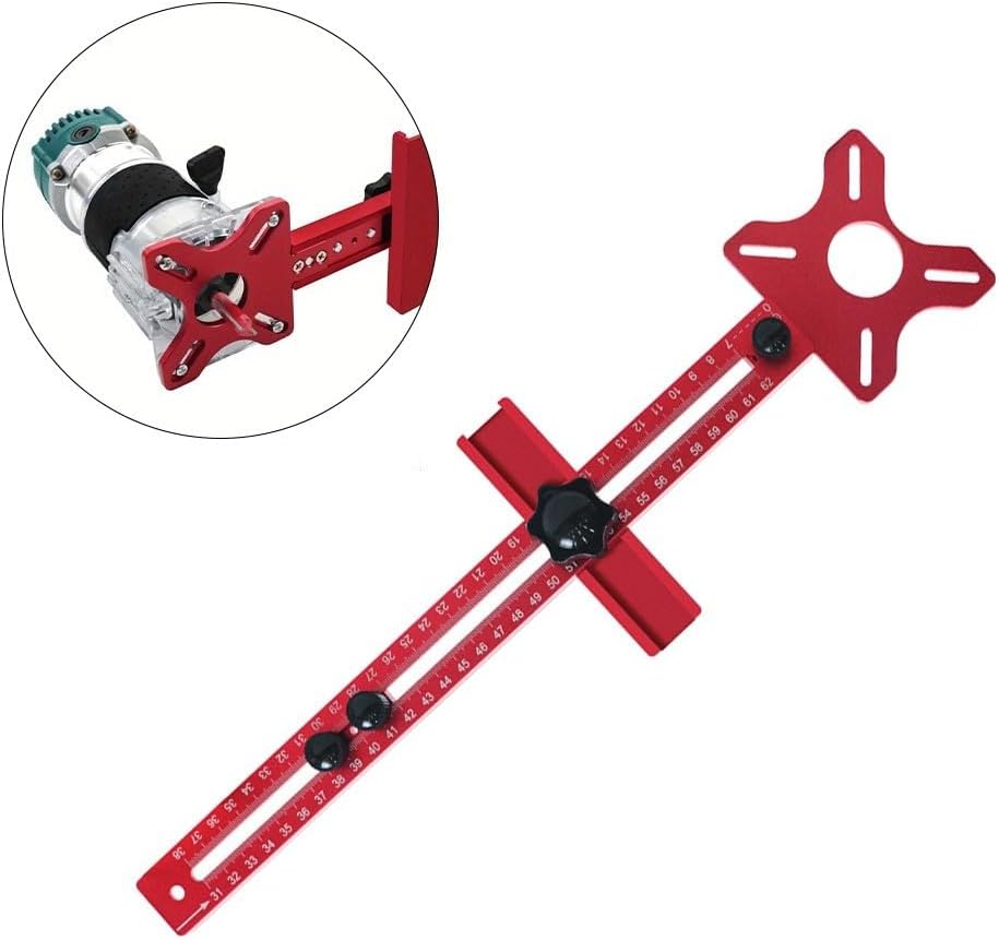 Aluminum Alloy Router Milling Groove Bracket, Circle Cutting Jig Woodworking Cabinet, Quick-Disassembly Punch Tool with Detachable Base, Red Finish Trim Routers (Regular Model)(A)