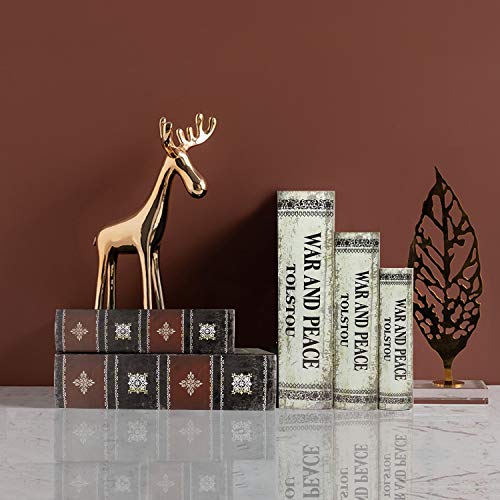 Jolitac Decorative Book Boxes World Map Pattern Antique Book Invisible Box With Magnetic Cover, Faux Wood Set Of 3 Storage Set (Dark Vintage) #TOP7