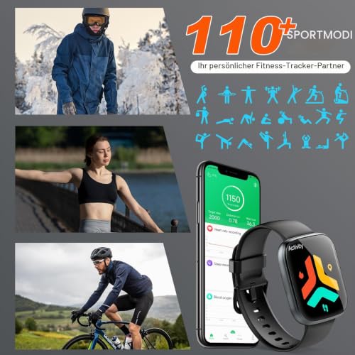 Smartwatch Herren Damen, 1,95' HD Fitnessuhr Damen mit Telefonfunktion, Smart Watch 112+ Sportmodi...