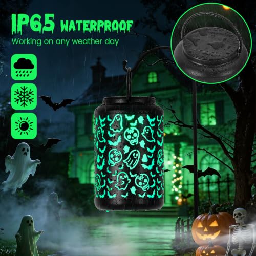 KANPONN Halloween Decorations Outdoor Skull&Ghost Solar Lantern Green Light - image 4