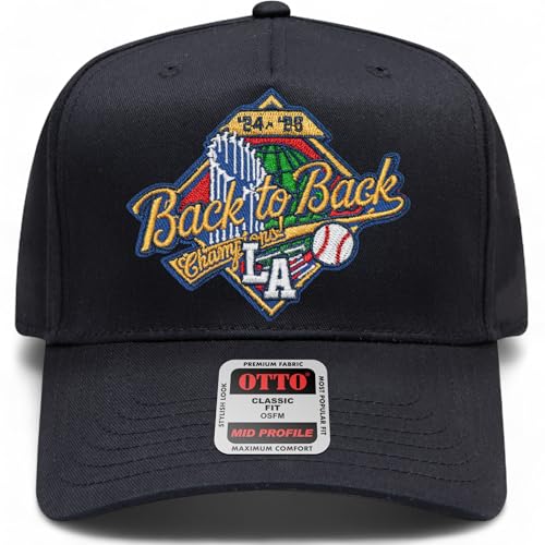 Back to Back Baseball 2025 World & League Champions Embroidered Patch Hat | Los Angeles LA Merch | Snapback for Men & Women (US, Alpha, One Size, Black Vintage Back to Back)