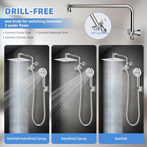 Image of 8 inch Metal Rainfall Shower Head with 10-Mode Handheld, Chrome