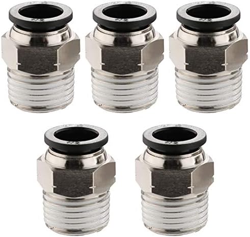 Jienk 5PCS Pneumatic Male Straight 1/2" Tube OD x 1/2" NPT Thread Push to Connect Air Fittings, Quick Connector for Air Ride Air Horn Air Compressor